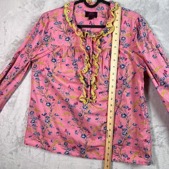 J Crew Liberty Fabric Shirt Blouse Size Small Pink Floral Lace Button Up - Picture 8 of 13